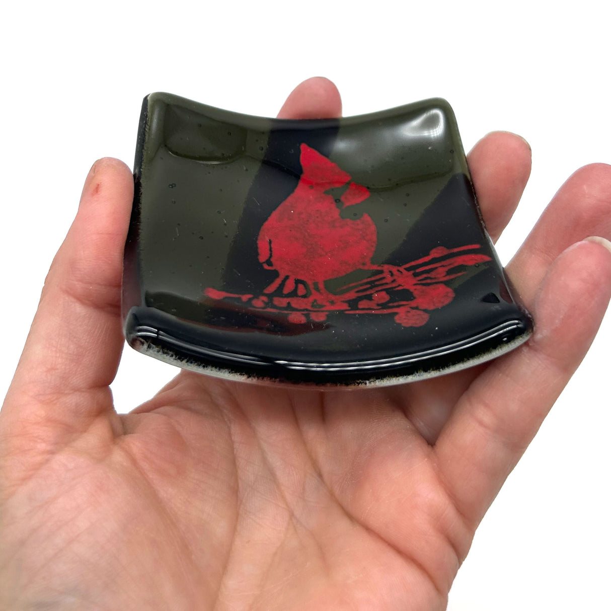 Birds| Cardinal Handmade 2.75" Fused Glass Small Dish