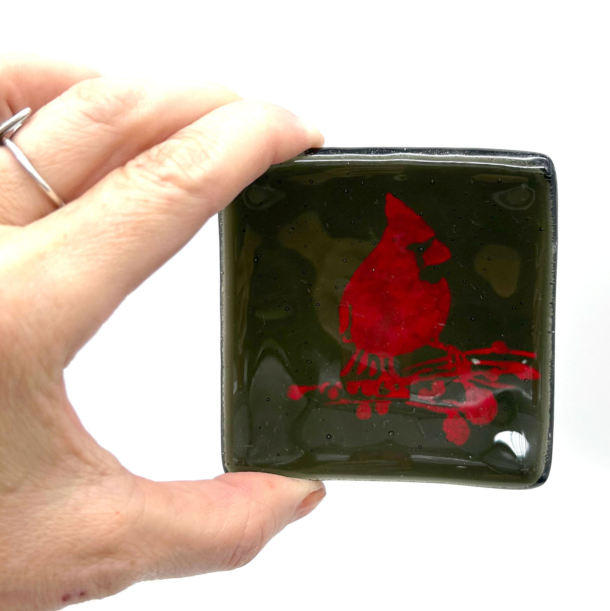 Birds| Cardinal Handmade 2.75" Fused Glass Small Dish