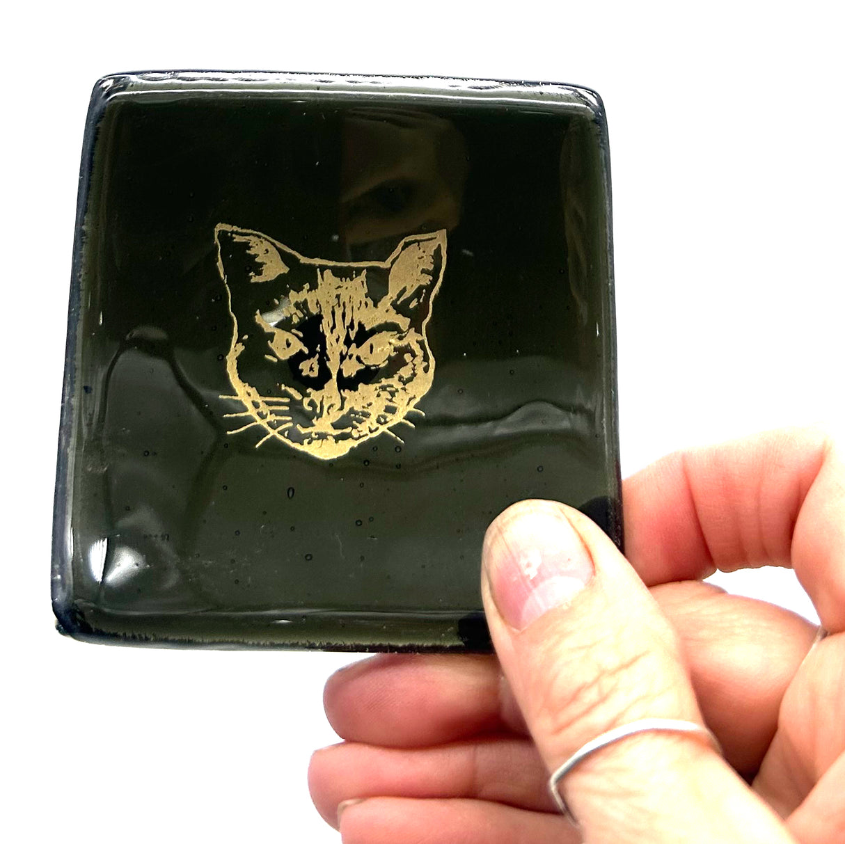 Black Cat Handmade 2.75" Fused Glass Small Dish