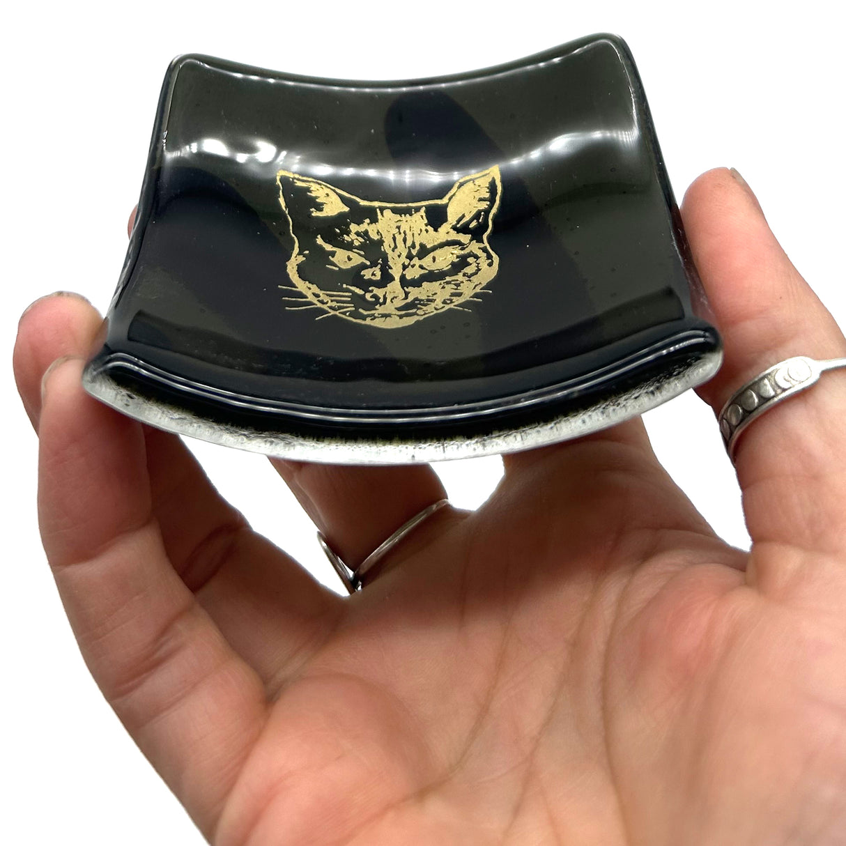 Black Cat Handmade 2.75" Fused Glass Small Dish