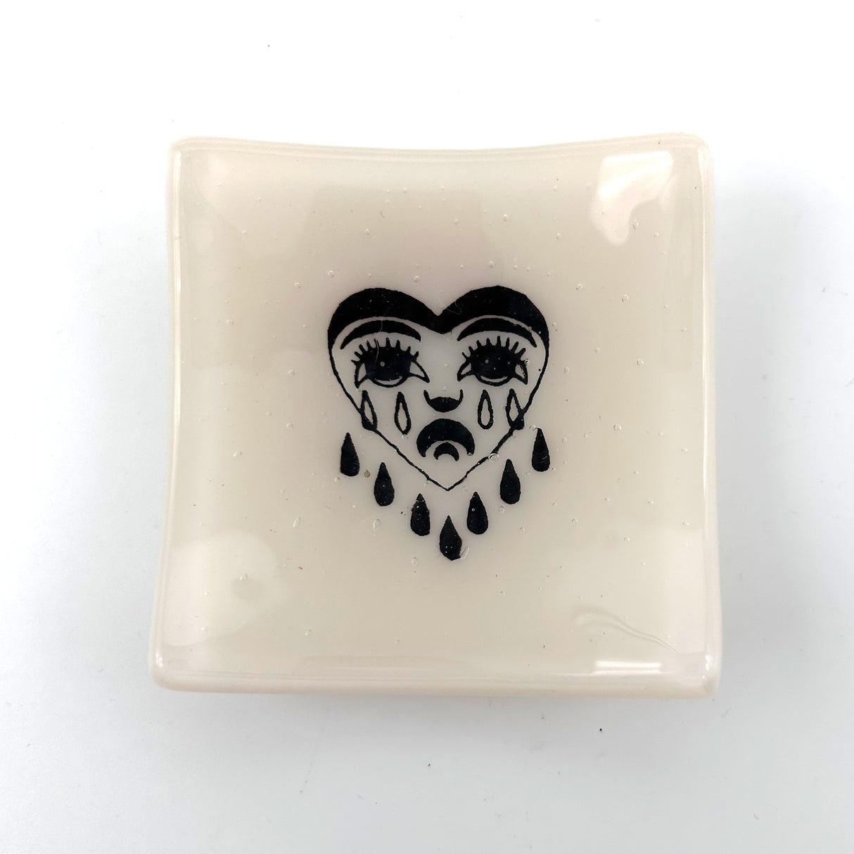Crying Heart Tattoo Handmade 2.75" Fused Glass Small Dish