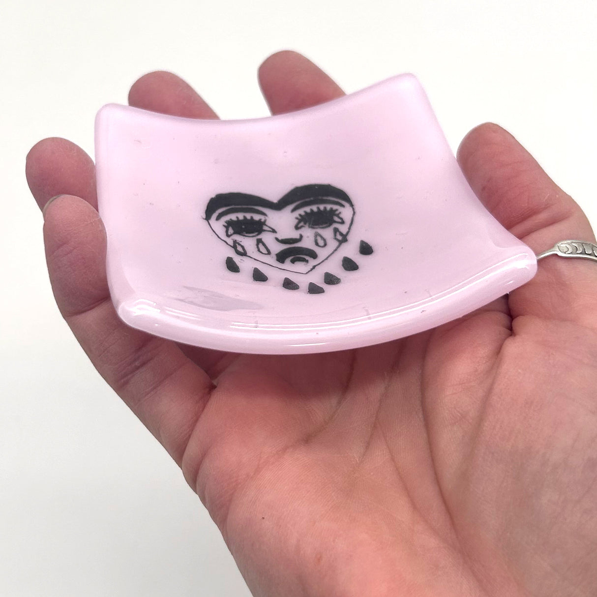 Crying Heart Tattoo Handmade 2.75" Fused Glass Small Dish (discontinued color)