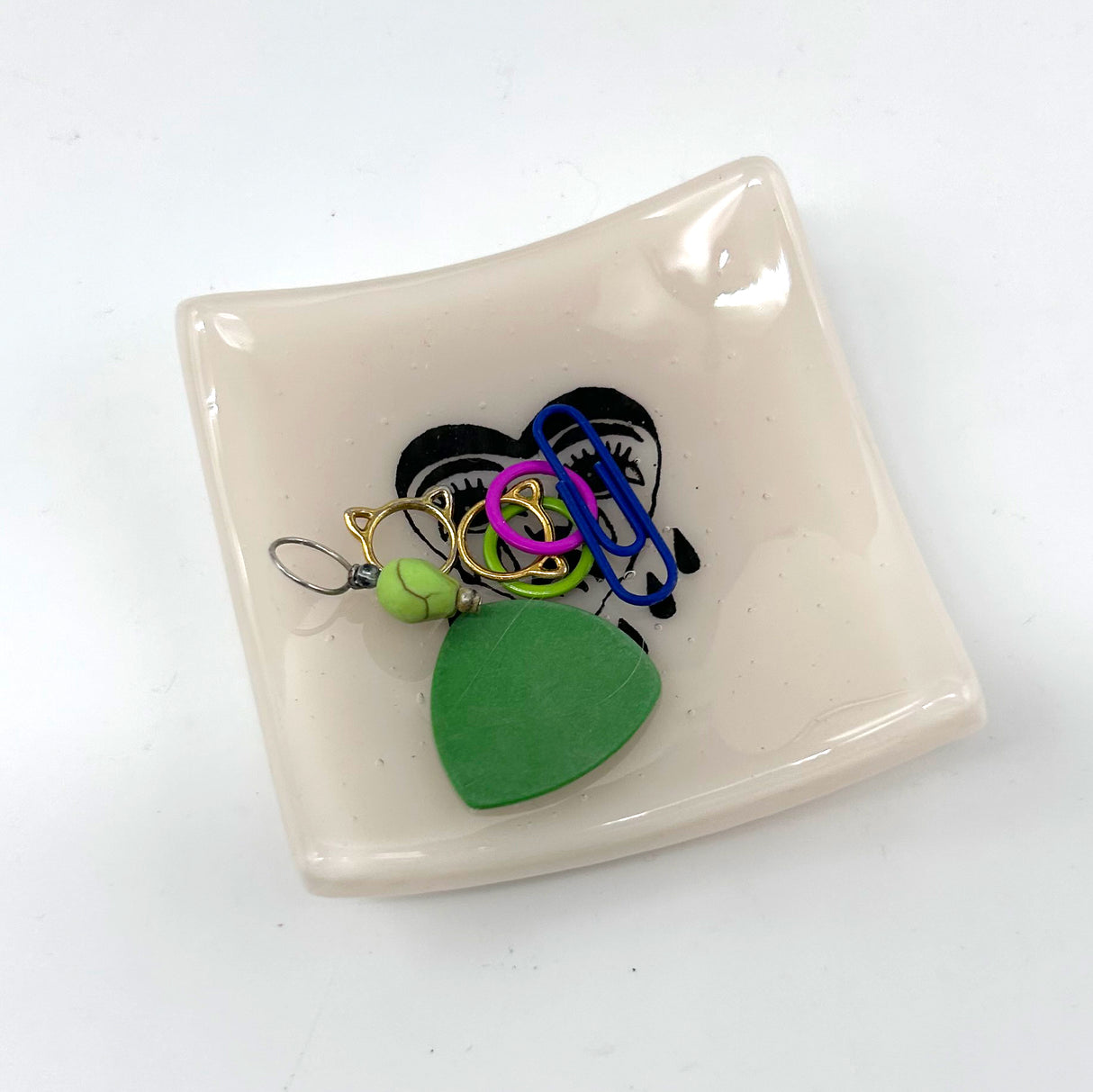 Crying Heart Tattoo Handmade 2.75" Fused Glass Small Dish