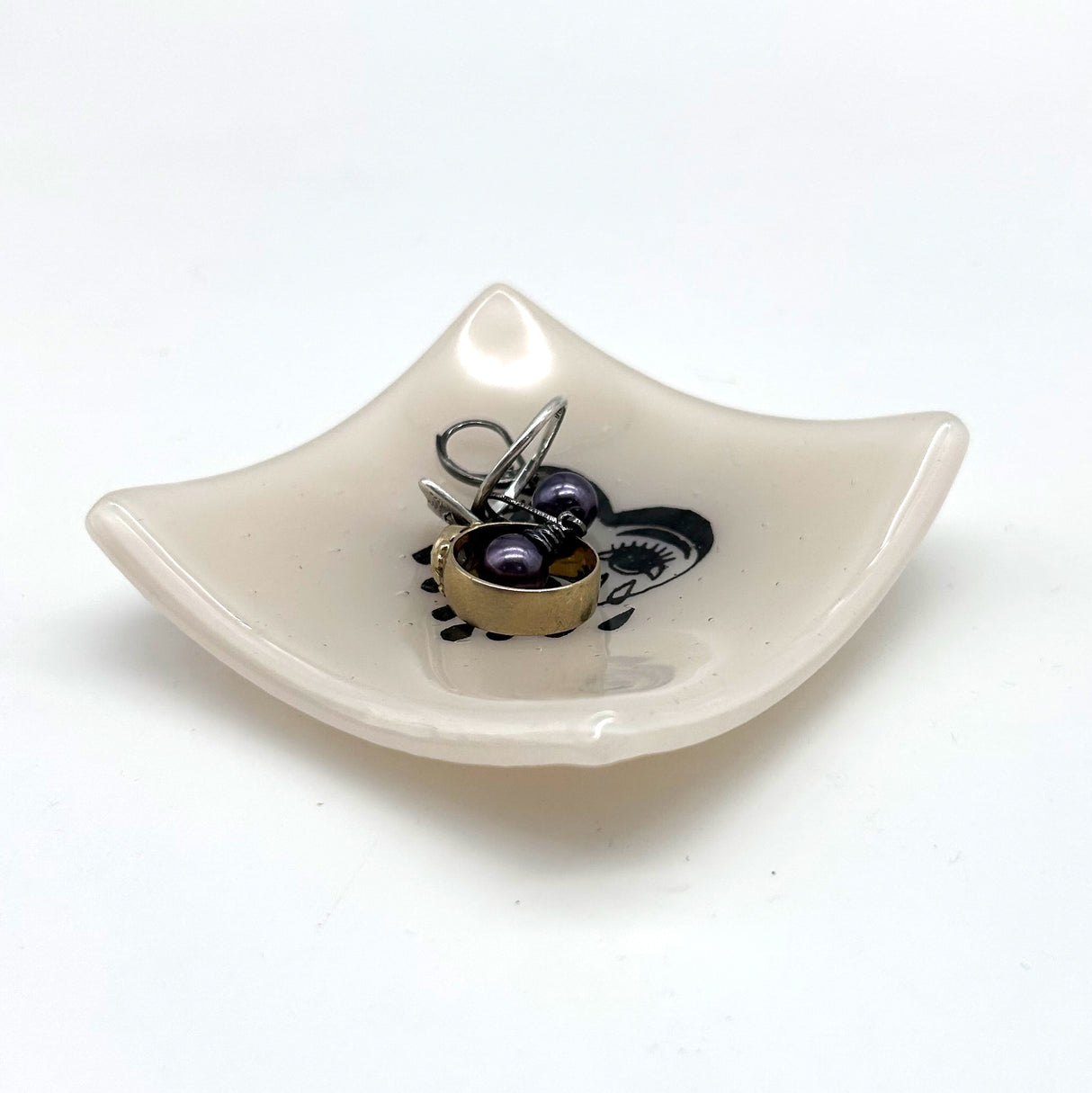 Crying Heart Tattoo Handmade 2.75" Fused Glass Small Dish