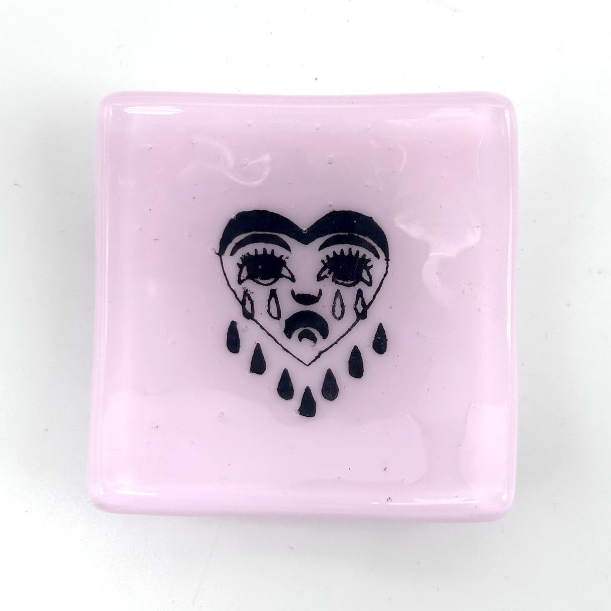 Crying Heart Tattoo Handmade 2.75" Fused Glass Small Dish (discontinued color)