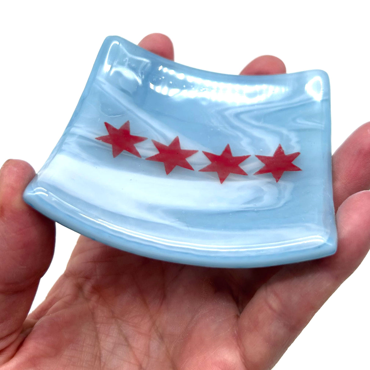 Chicago Flag Handmade 2.75" Fused Glass Small Dish