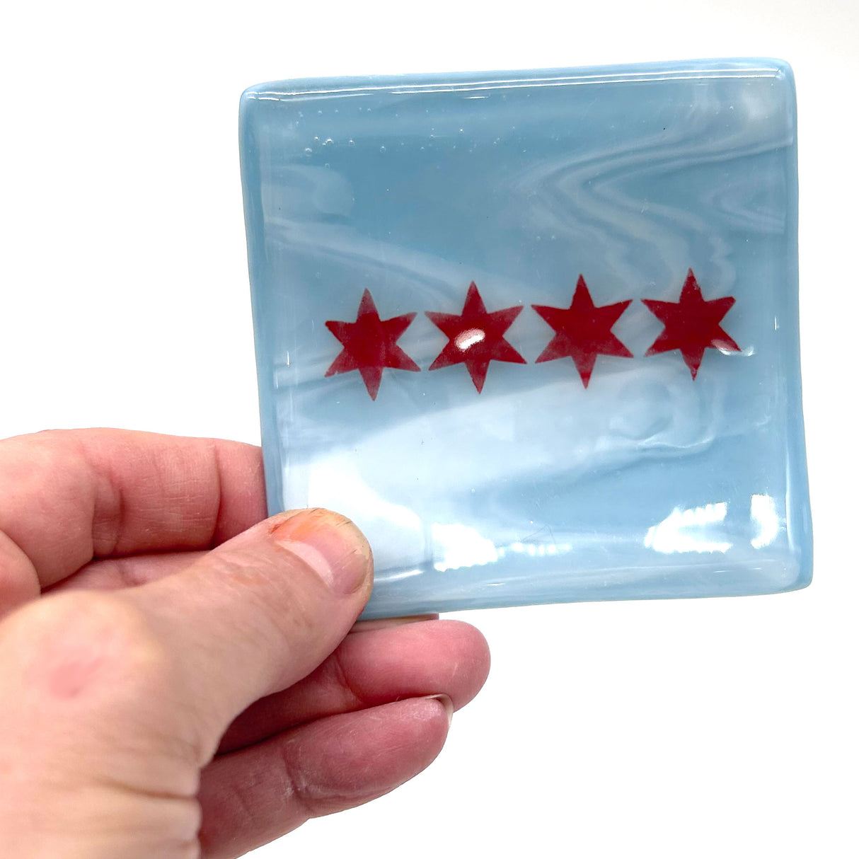 Chicago Flag Handmade 2.75" Fused Glass Small Dish