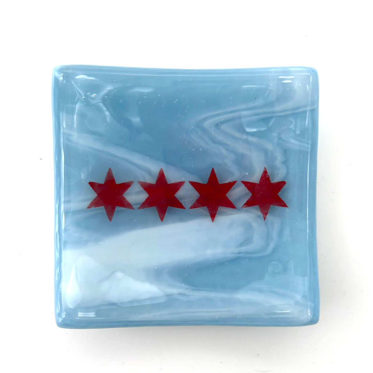 Chicago Flag Handmade 2.75" Fused Glass Small Dish