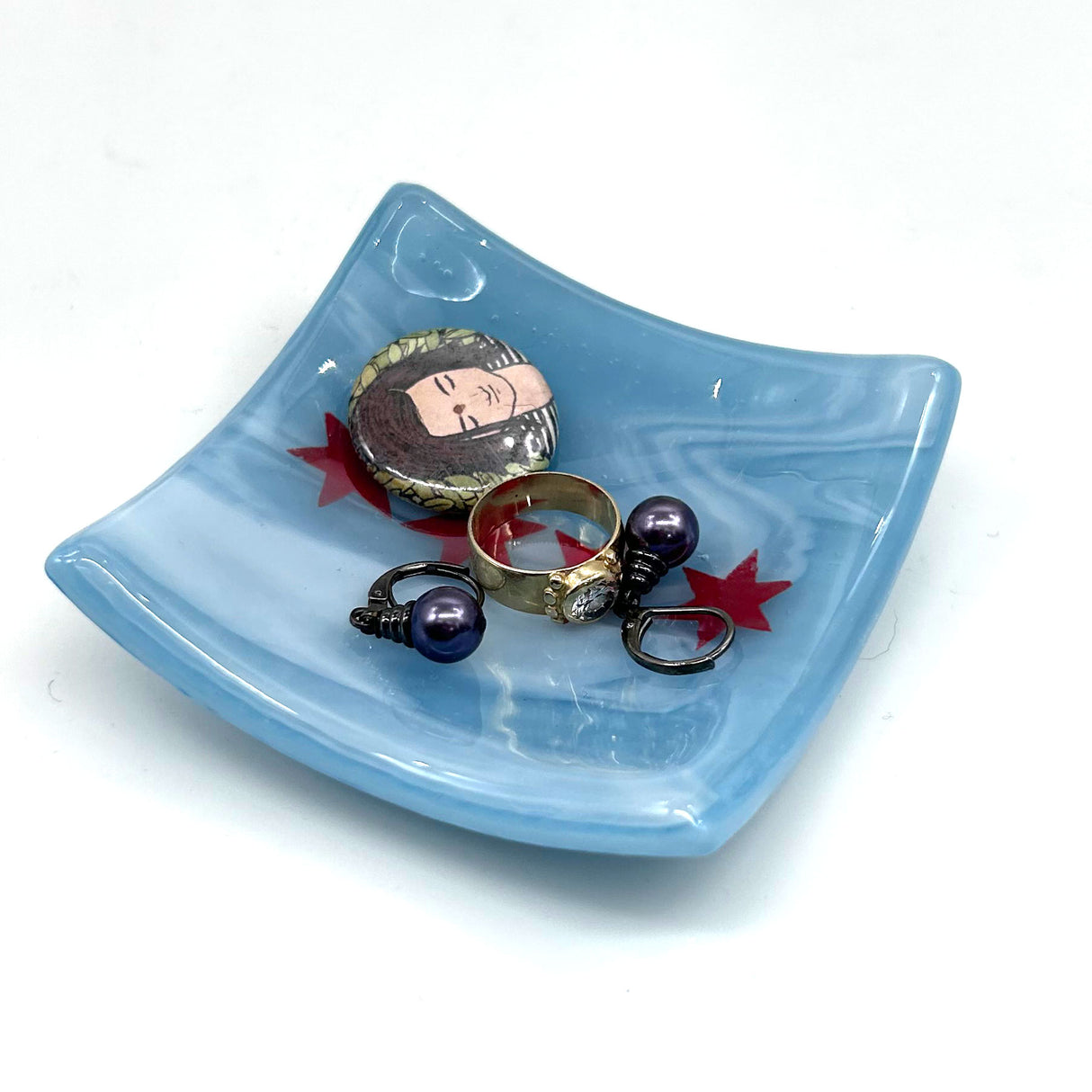 Chicago Flag Handmade 2.75" Fused Glass Small Dish