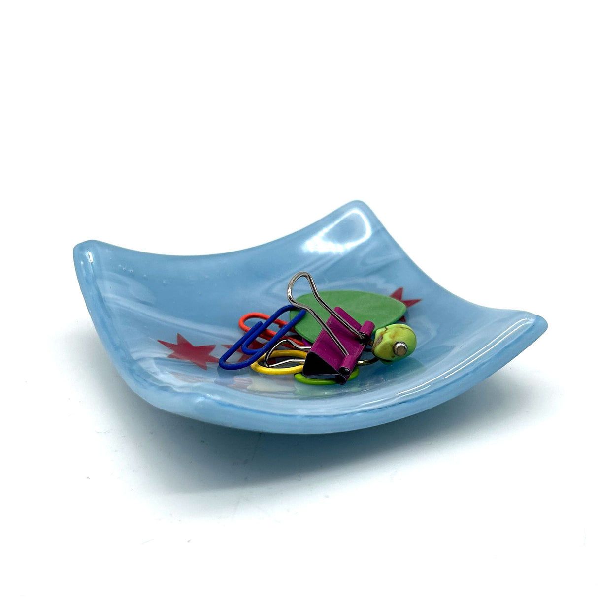 Chicago Flag Handmade 2.75" Fused Glass Small Dish