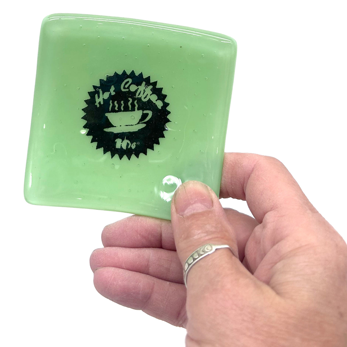 Vintage Coffee Ad Handmade 2.75" Fused Glass Small Dish