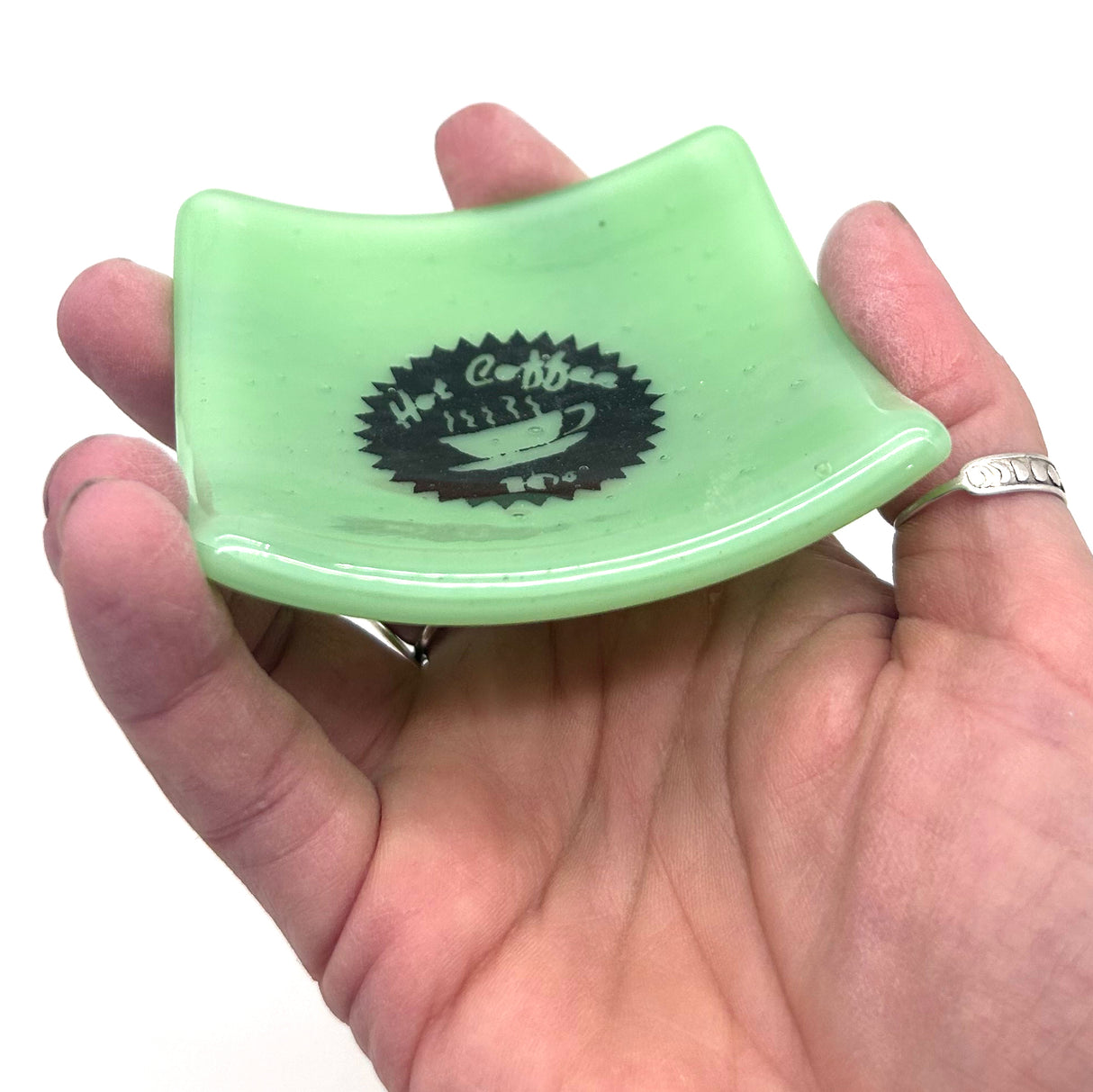 Vintage Coffee Ad Handmade 2.75" Fused Glass Small Dish