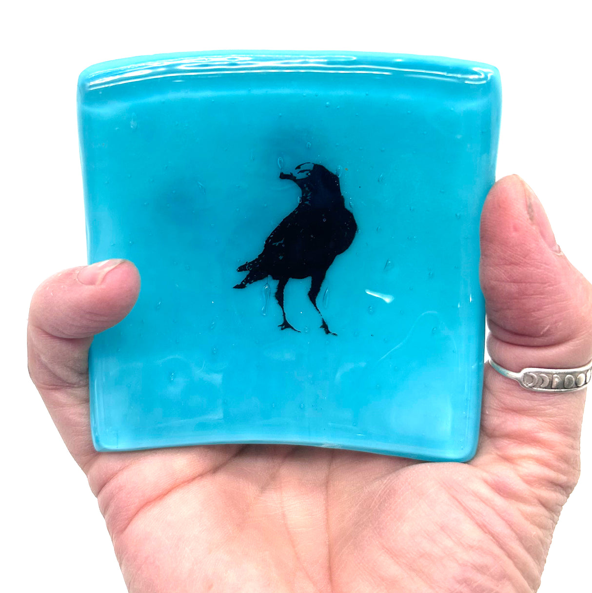 Birds | Crow Handmade 2.75" Fused Glass Small Dish