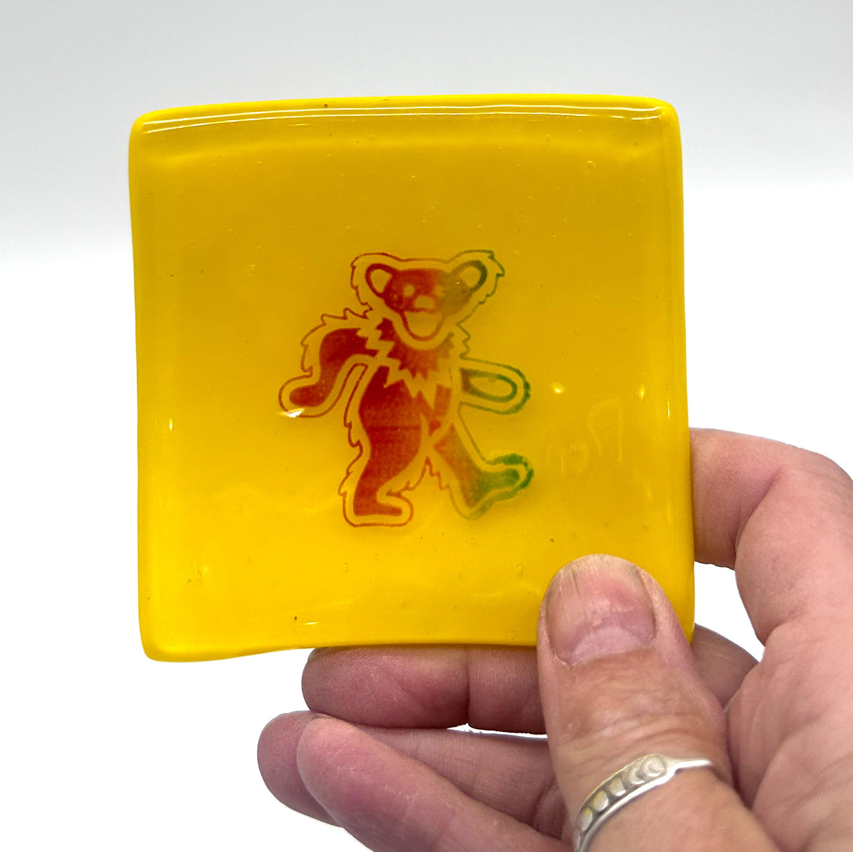 Deadhead Dancing Bear Handmade 2.75" Fused Glass Small Dish