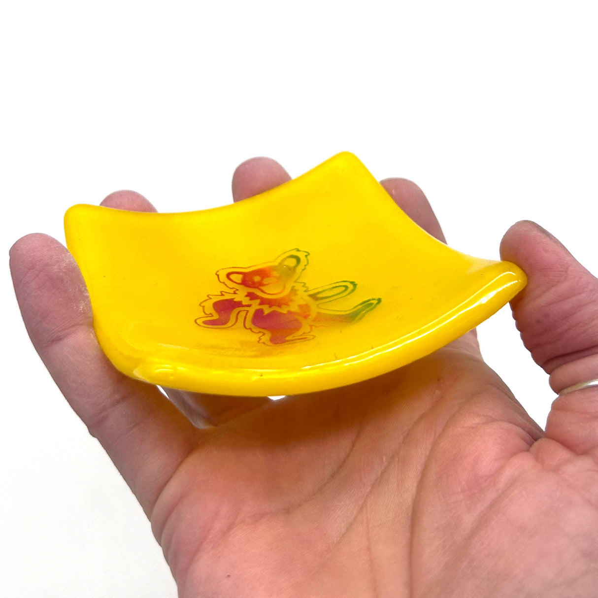 Deadhead Dancing Bear Handmade 2.75" Fused Glass Small Dish