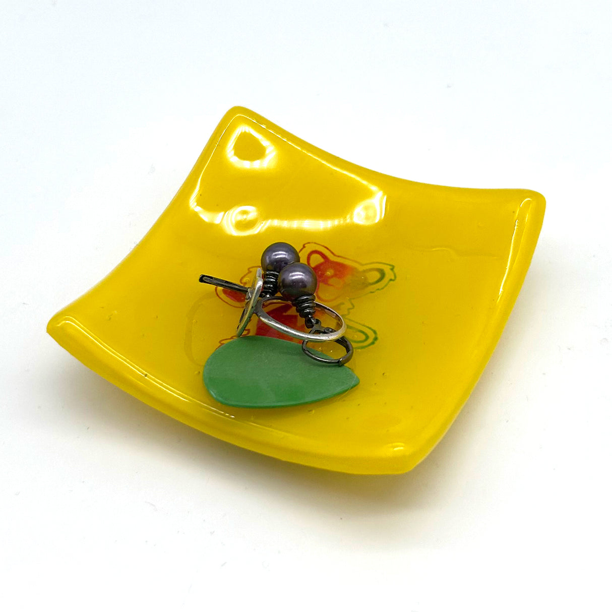 Deadhead Dancing Bear Handmade 2.75" Fused Glass Small Dish