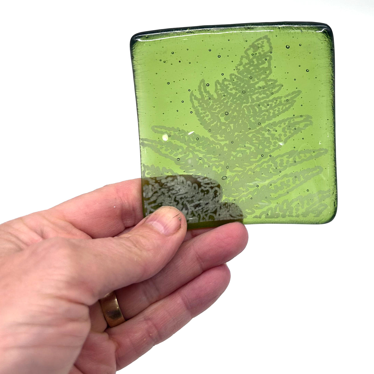 Fern Leaf Handmade 2.75" Fused Glass Small Dish