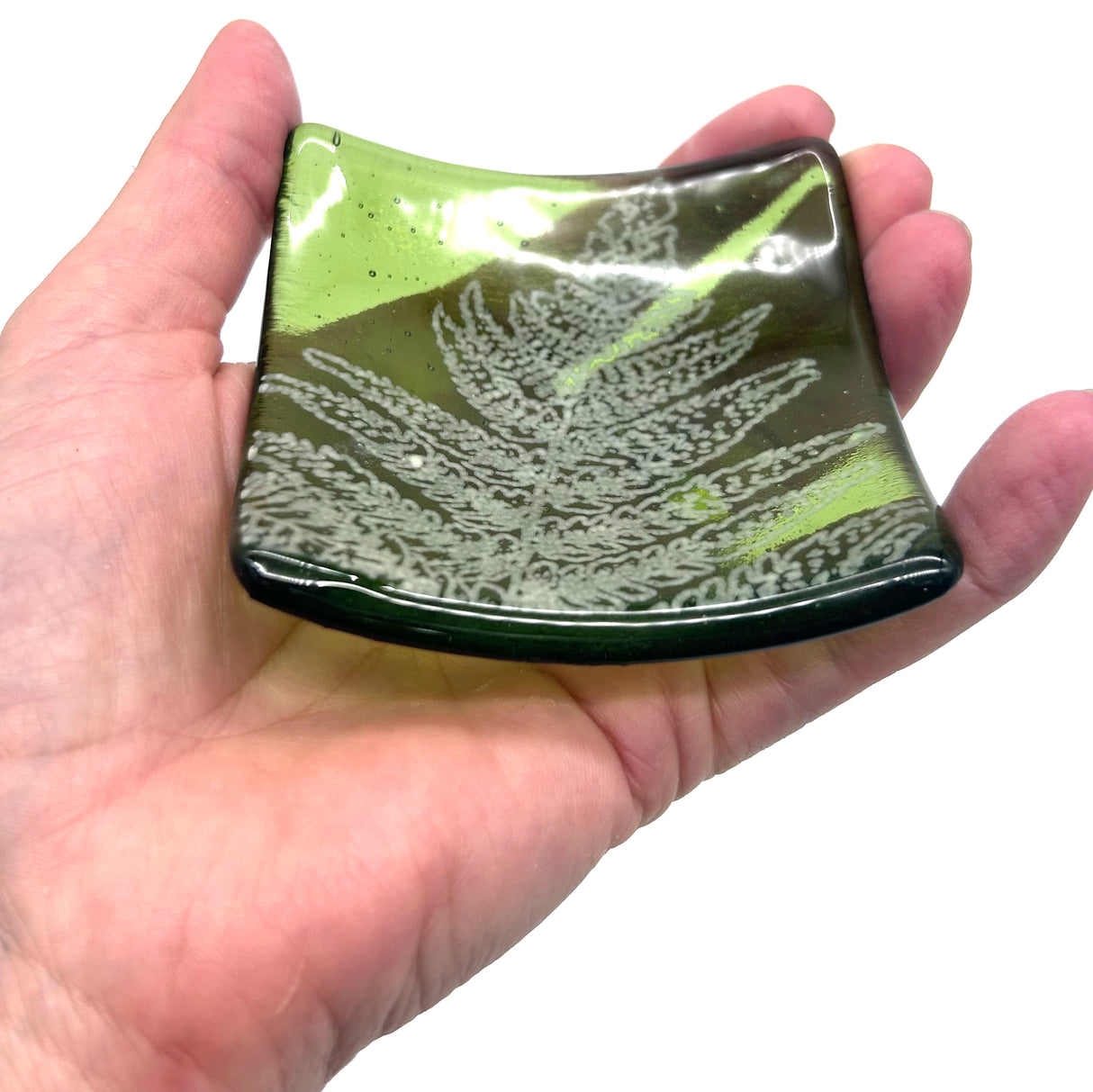 Fern Leaf Handmade 2.75" Fused Glass Small Dish