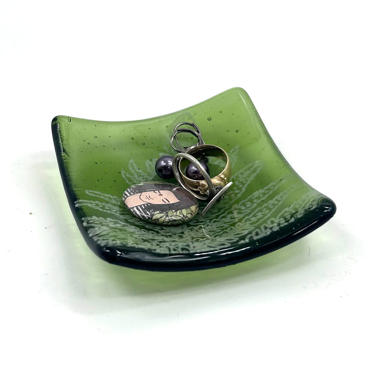 Fern Leaf Handmade 2.75" Fused Glass Small Dish