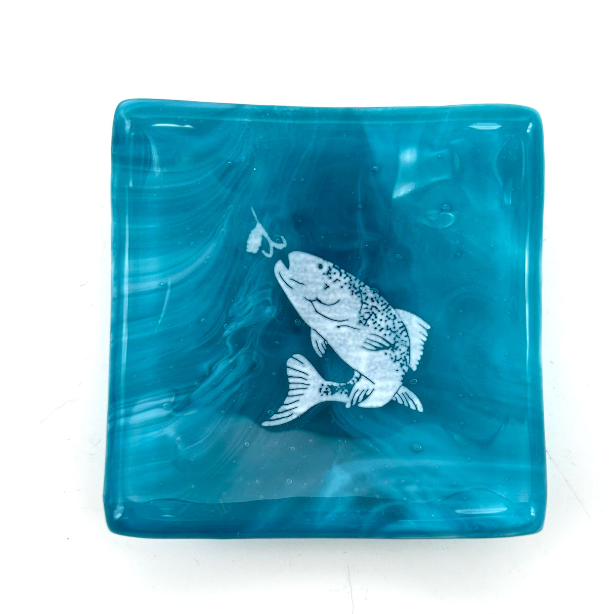 Gone Fishing Handmade 2.75" Fused Glass Small Dish