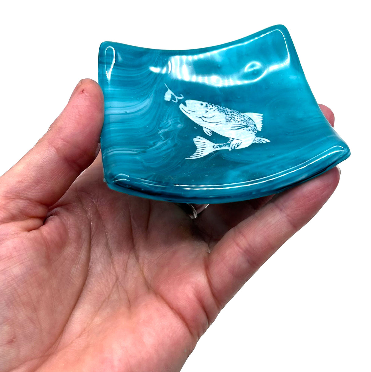 Gone Fishing Handmade 2.75" Fused Glass Small Dish