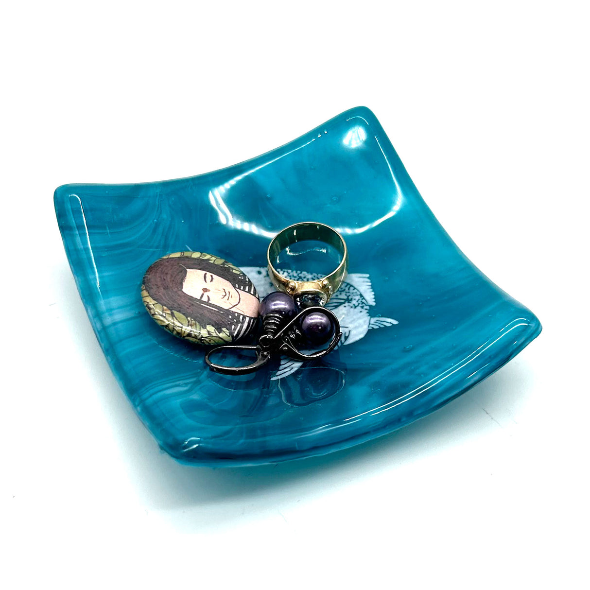 Gone Fishing Handmade 2.75" Fused Glass Small Dish