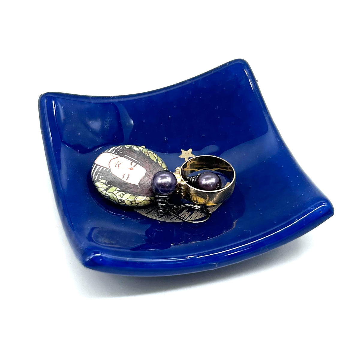 Half Moon Handmade 2.75" Fused Glass Small Dish