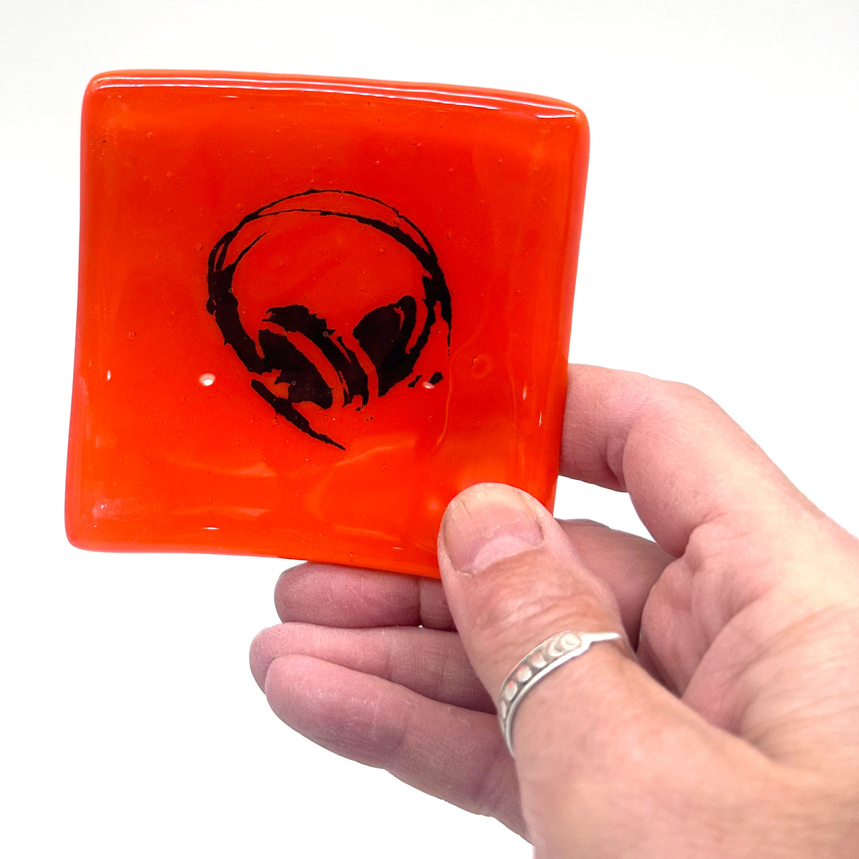 Headphones Handmade 2.75" Fused Glass Small Dish