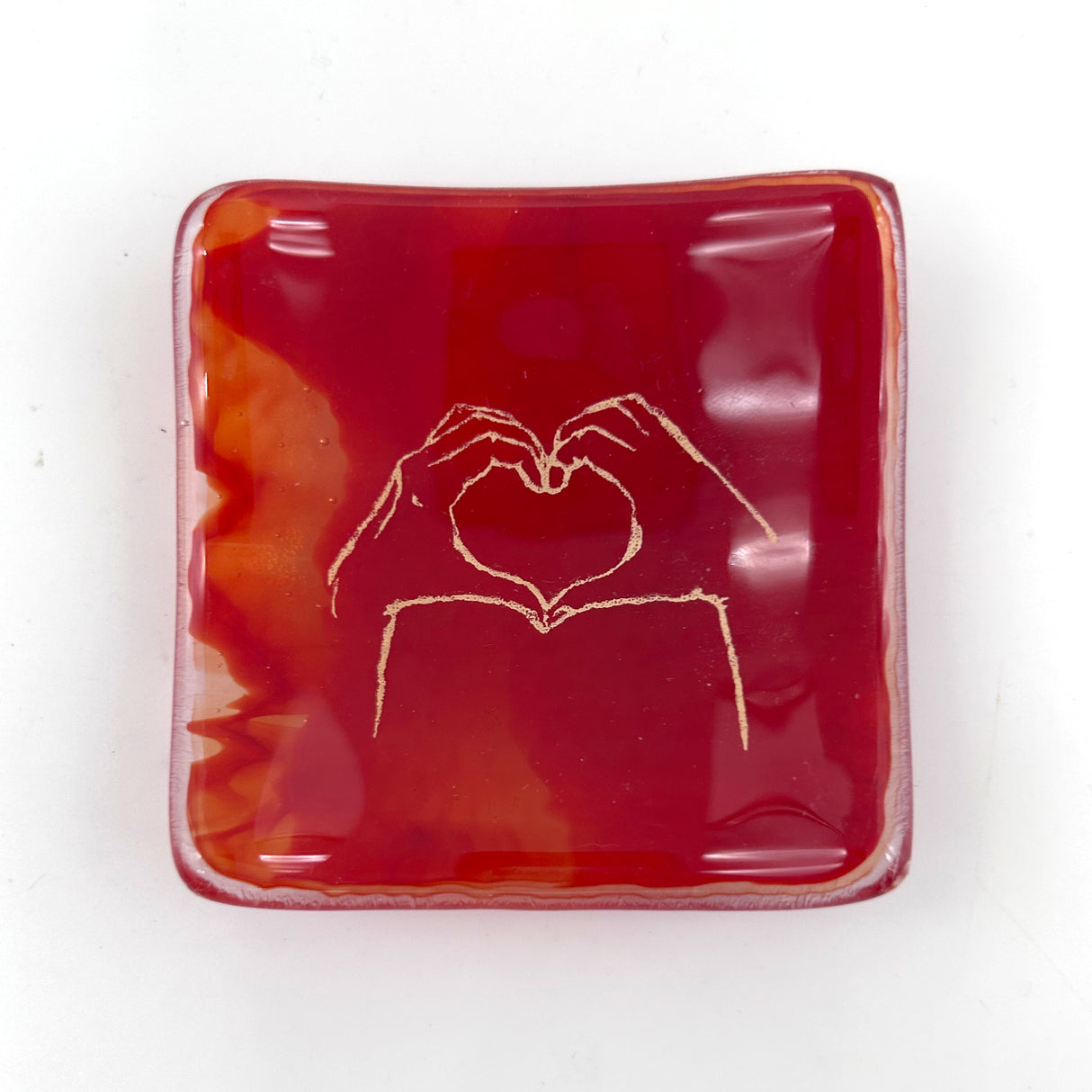 Heart Hands Handmade 2.75" Fused Glass Small Dish