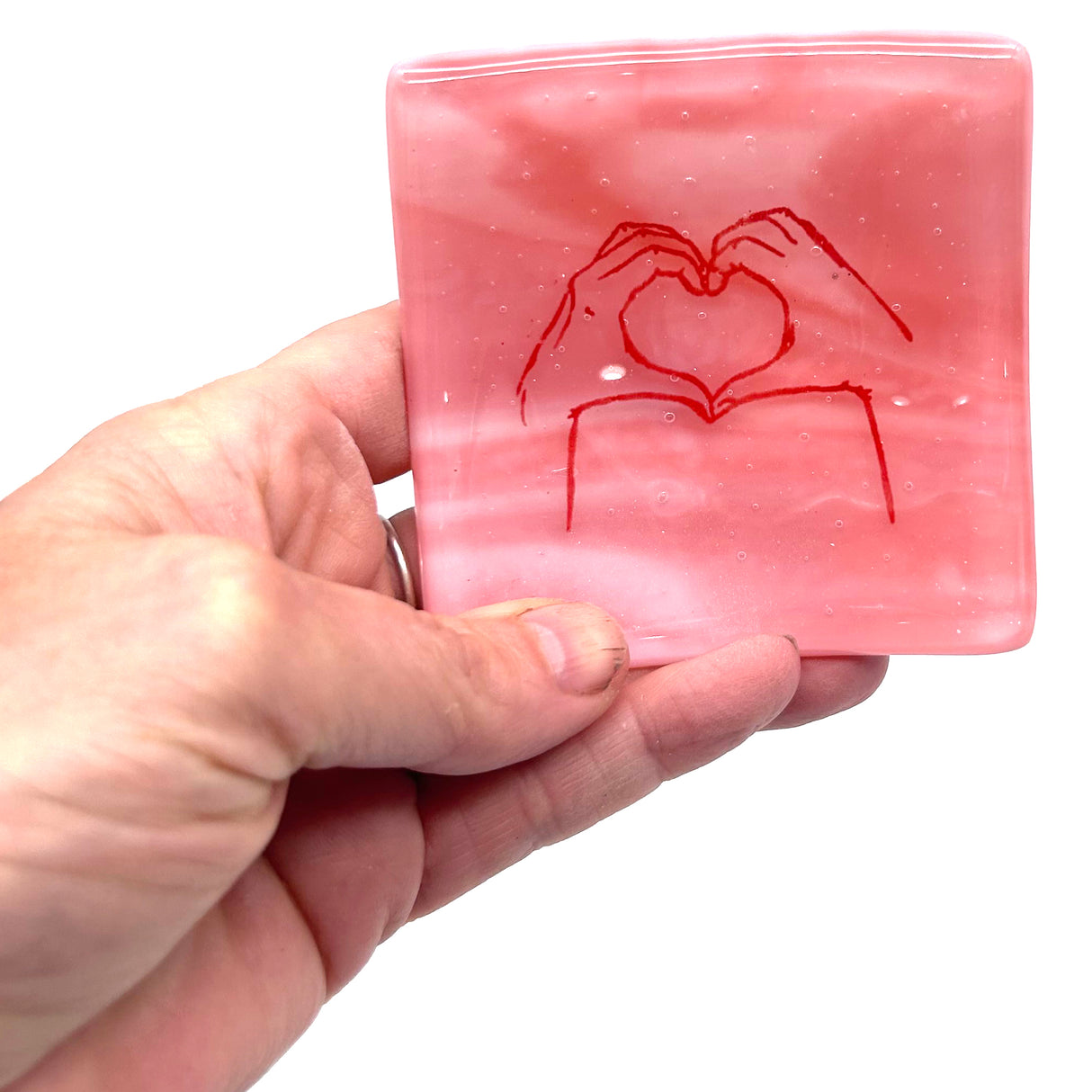 Heart Hands Handmade 2.75" Fused Glass Small Dish (discontinued color)