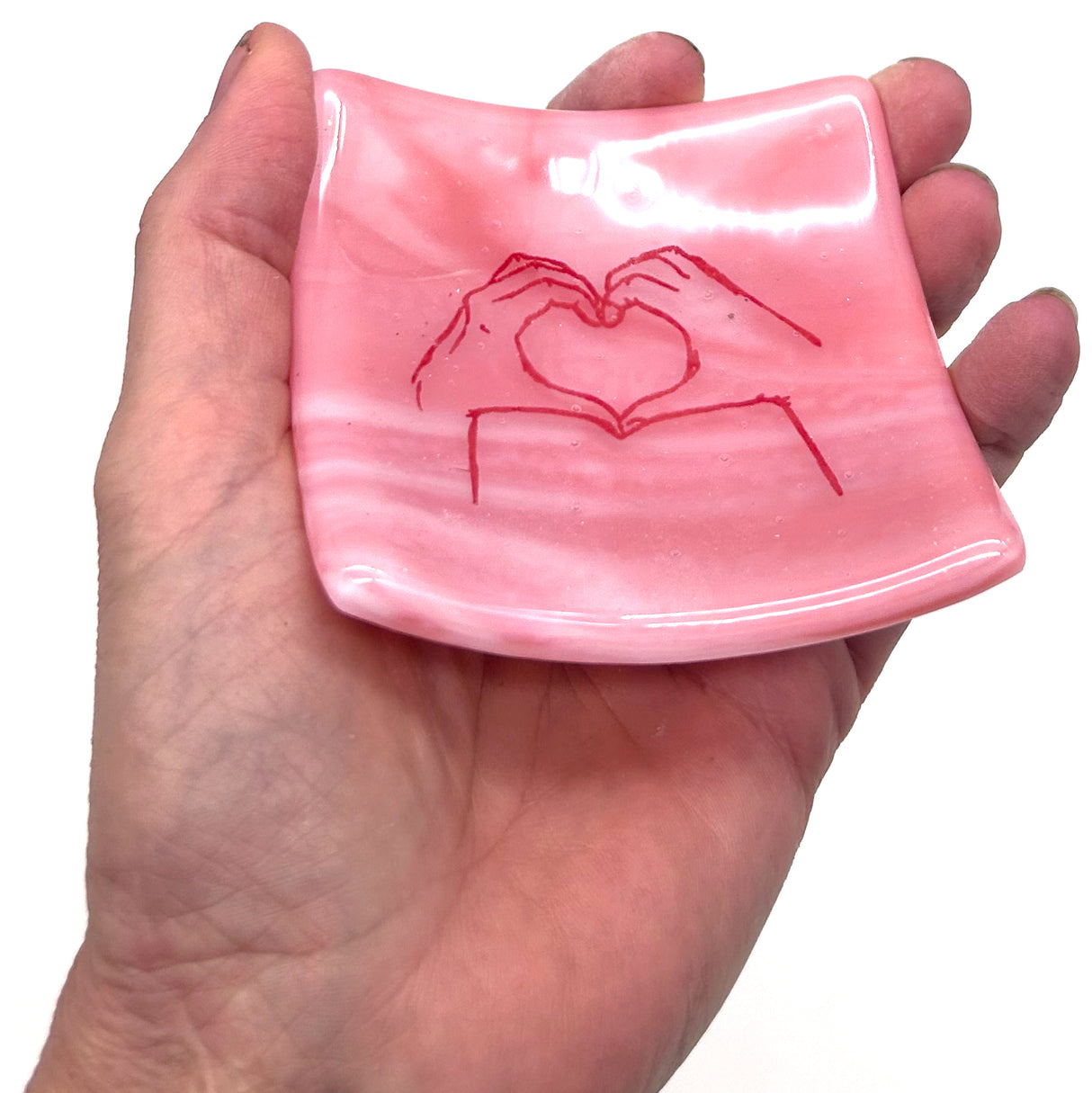 Heart Hands Handmade 2.75" Fused Glass Small Dish (discontinued color)
