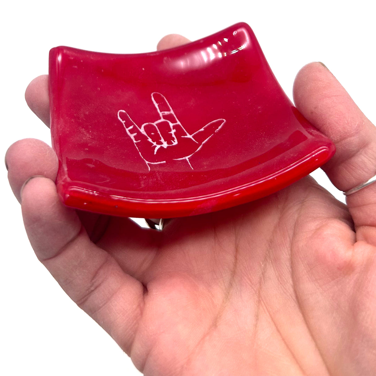 ILY (I Love You hand sign) Handmade 2.75" Fused Glass Small Dish