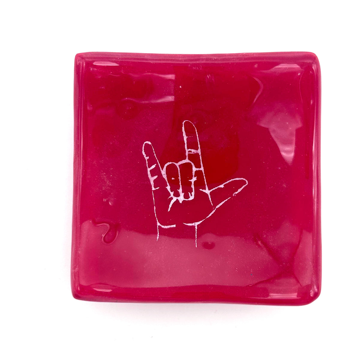 ILY (I Love You hand sign) Handmade 2.75" Fused Glass Small Dish
