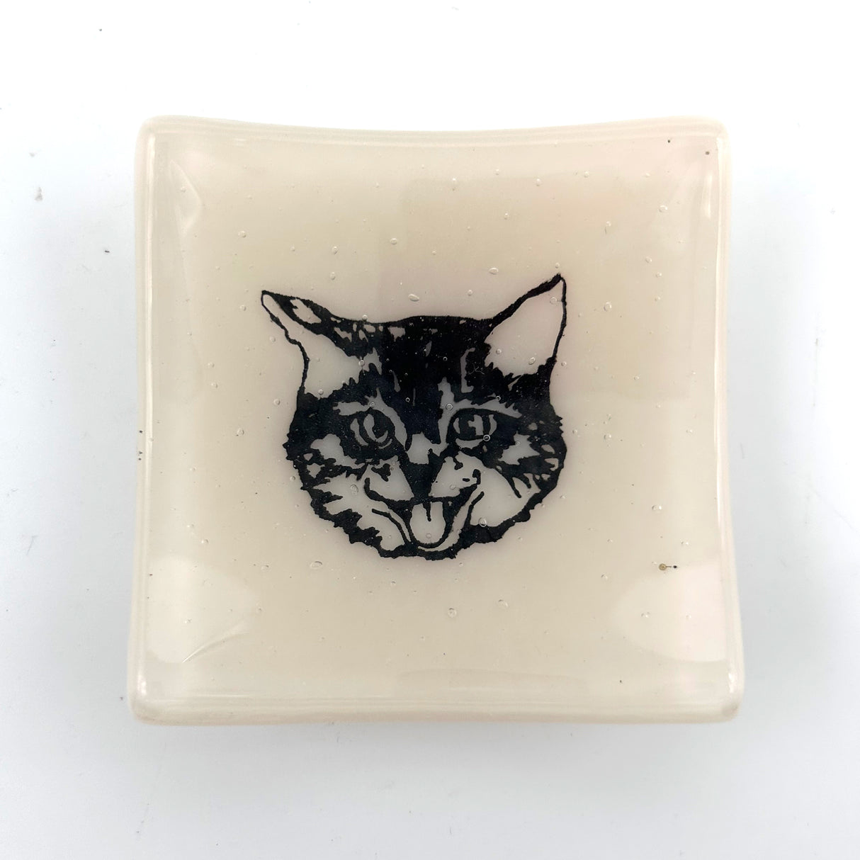 Kitty Handmade 2.75" Fused Glass Small Dish