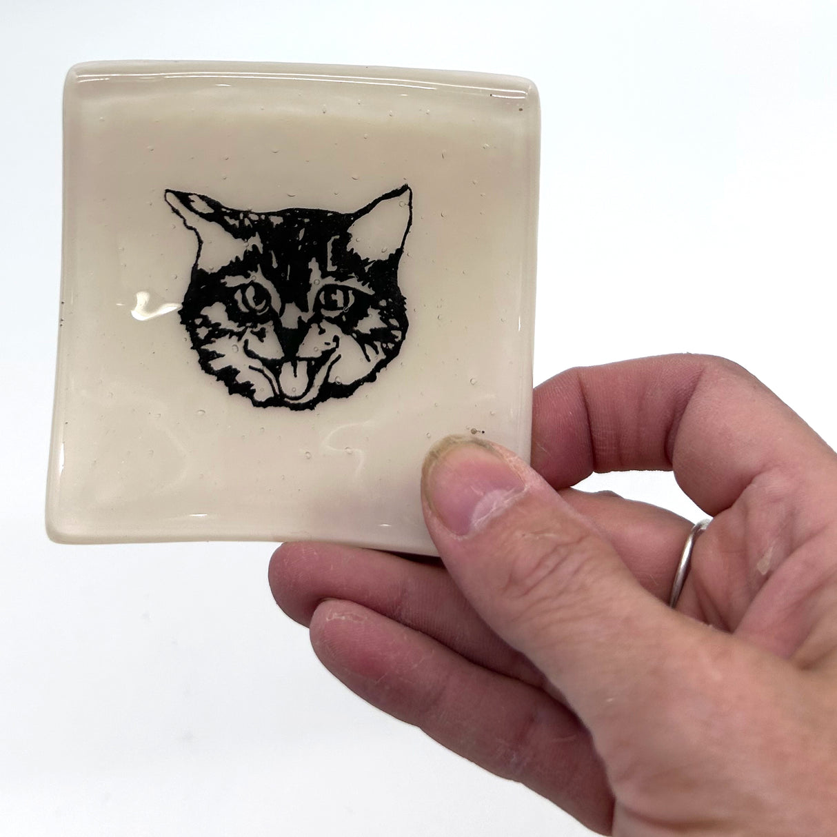 Kitty Handmade 2.75" Fused Glass Small Dish