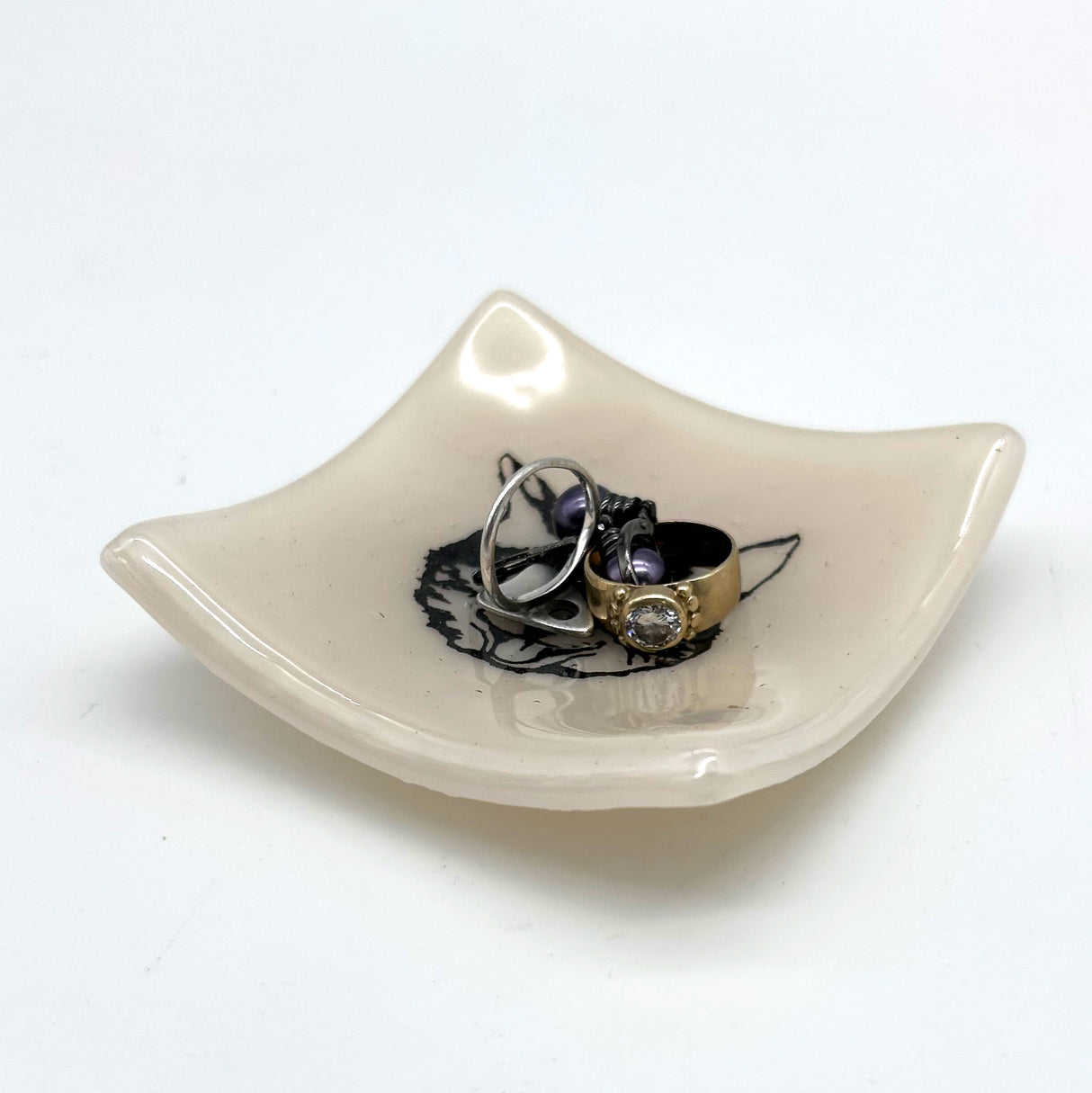 Kitty Handmade 2.75" Fused Glass Small Dish