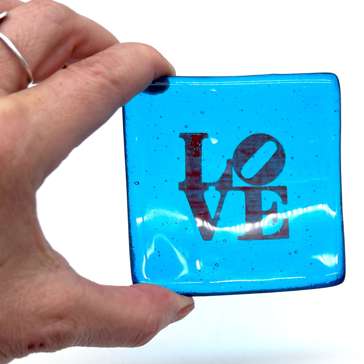 LOVE Handmade 2.75" Fused Glass Small Dish