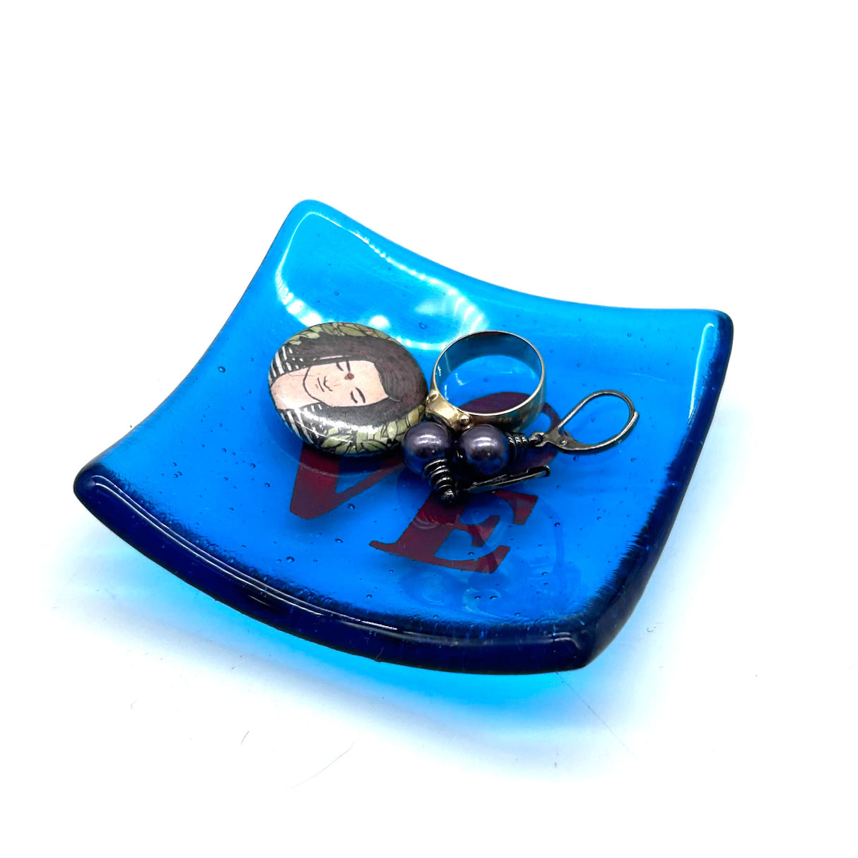 LOVE Handmade 2.75" Fused Glass Small Dish