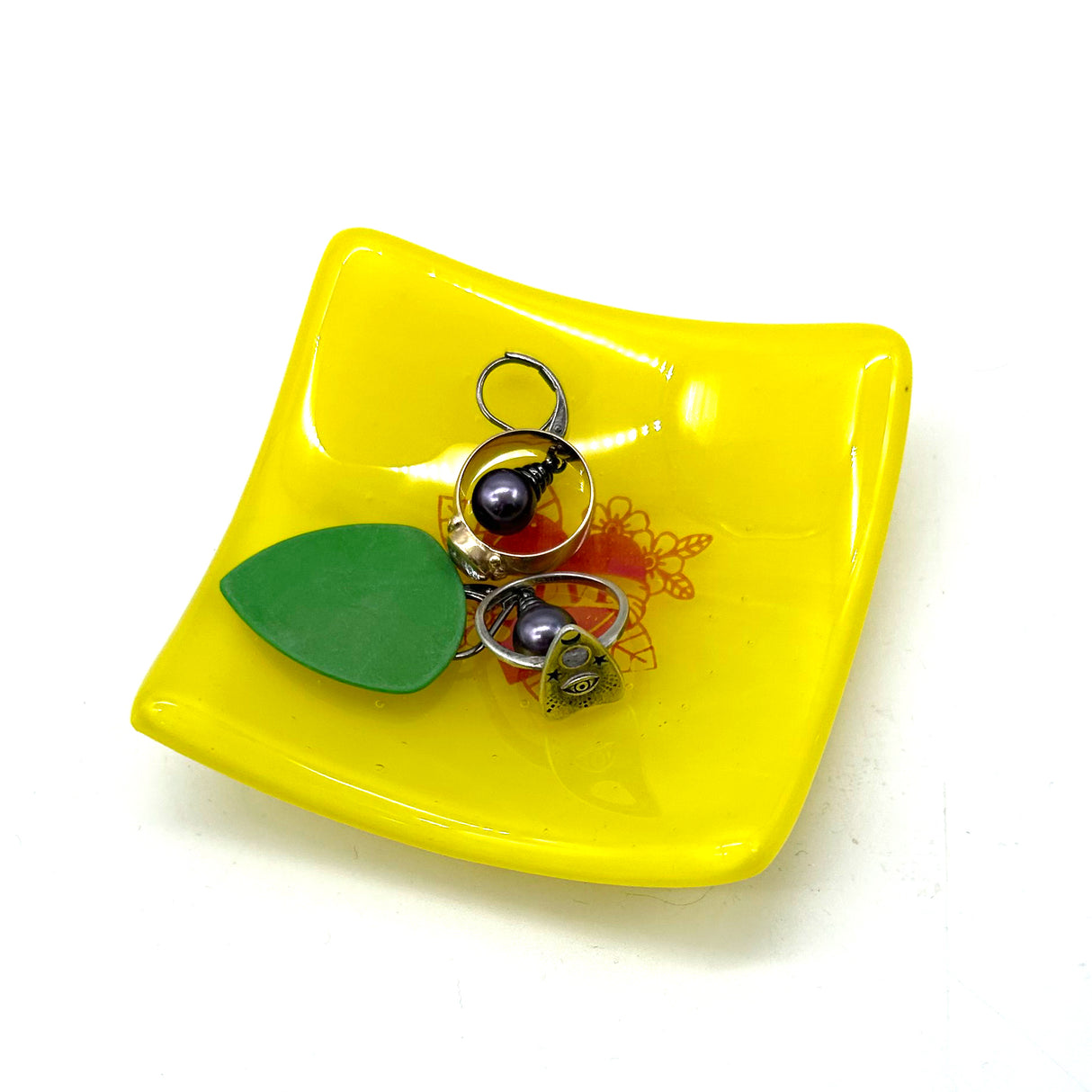 Love Tattoo Handmade 2.75" Fused Glass Small Dish