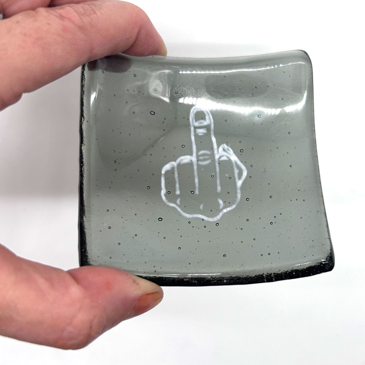 Middle Finger Handmade 2.75" Fused Glass Small Dish