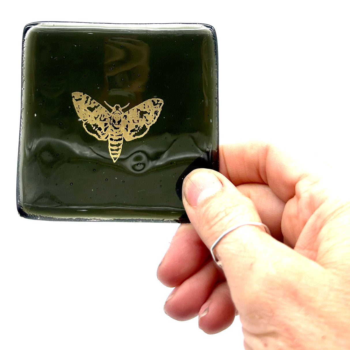 Death's Head Moth Handmade 2.75" Fused Glass Small Dish