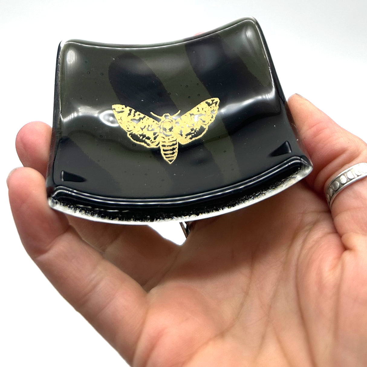 Death's Head Moth Handmade 2.75" Fused Glass Small Dish