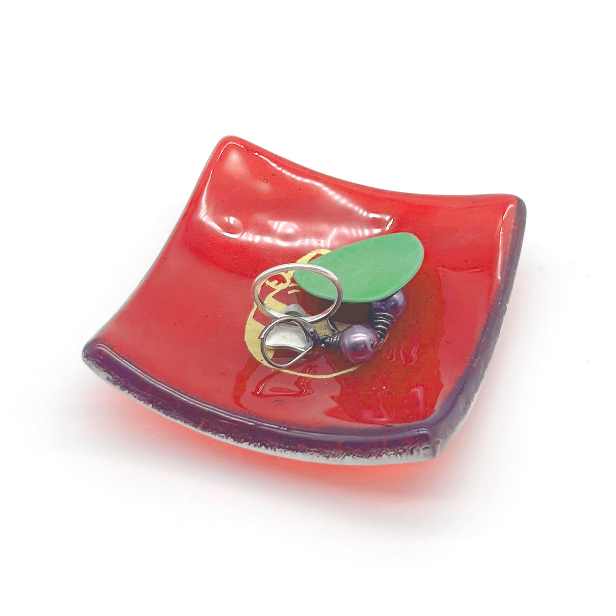 Maneki Neko Lucky Cat Handmade 2.75" Fused Glass Small Dish
