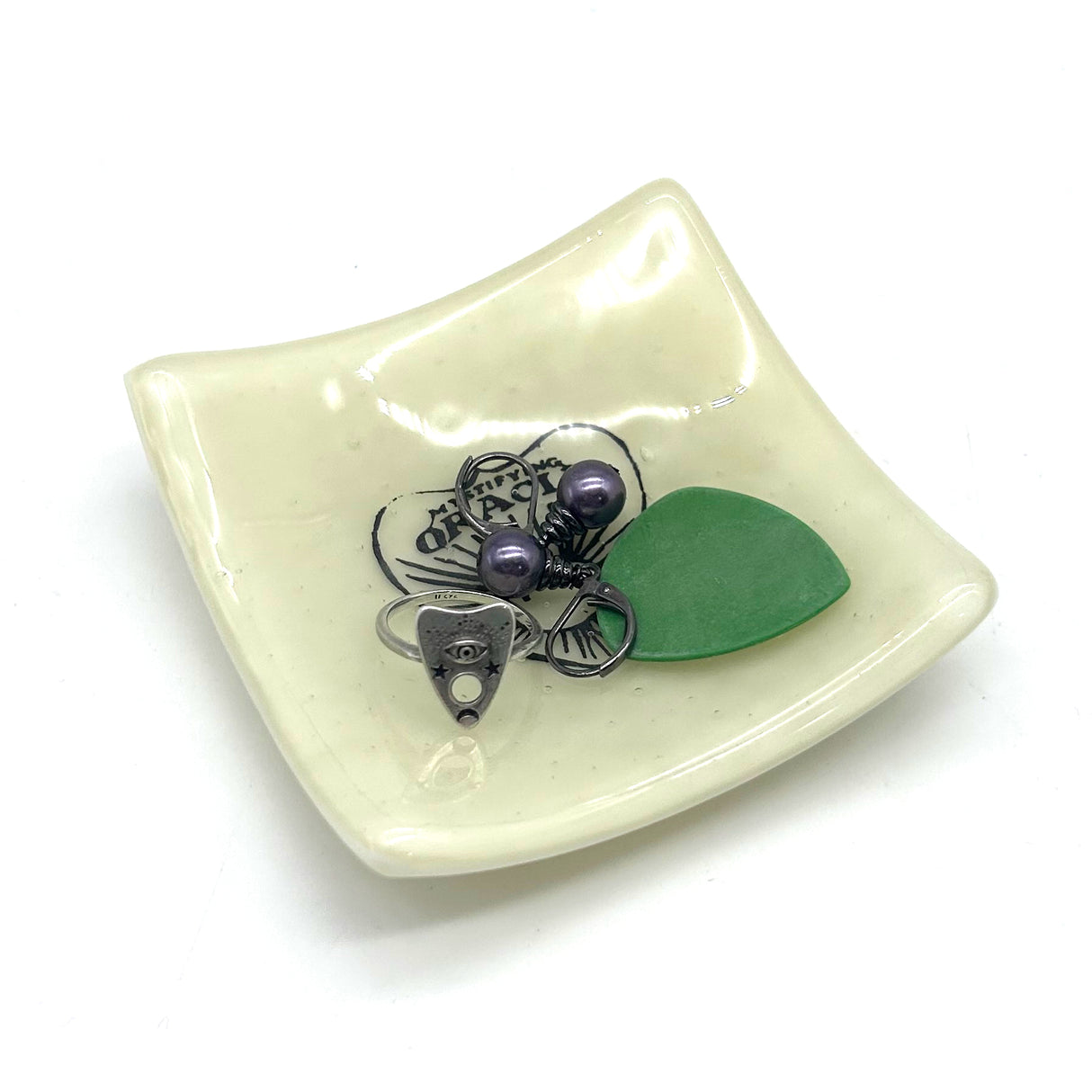 Ouija Planchette Handmade 2.75" Fused Glass Small Dish