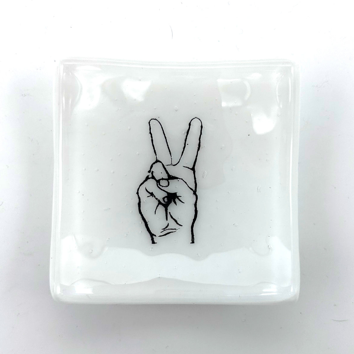 Peace Sign Handmade 2.75" Fused Glass Small Dish