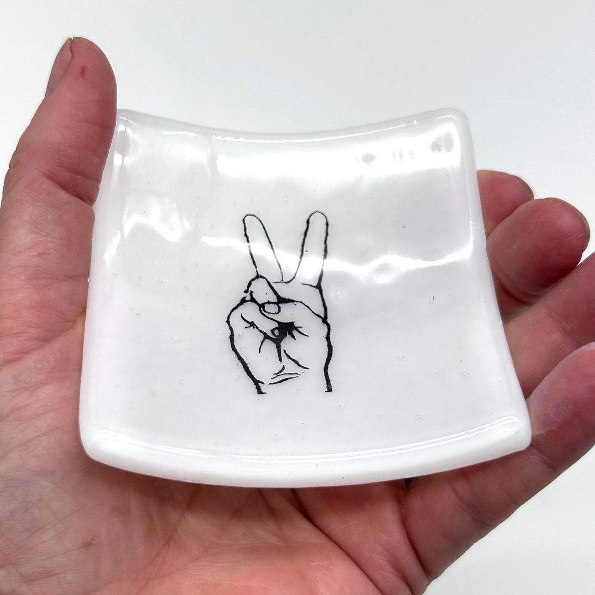Peace Sign Handmade 2.75" Fused Glass Small Dish