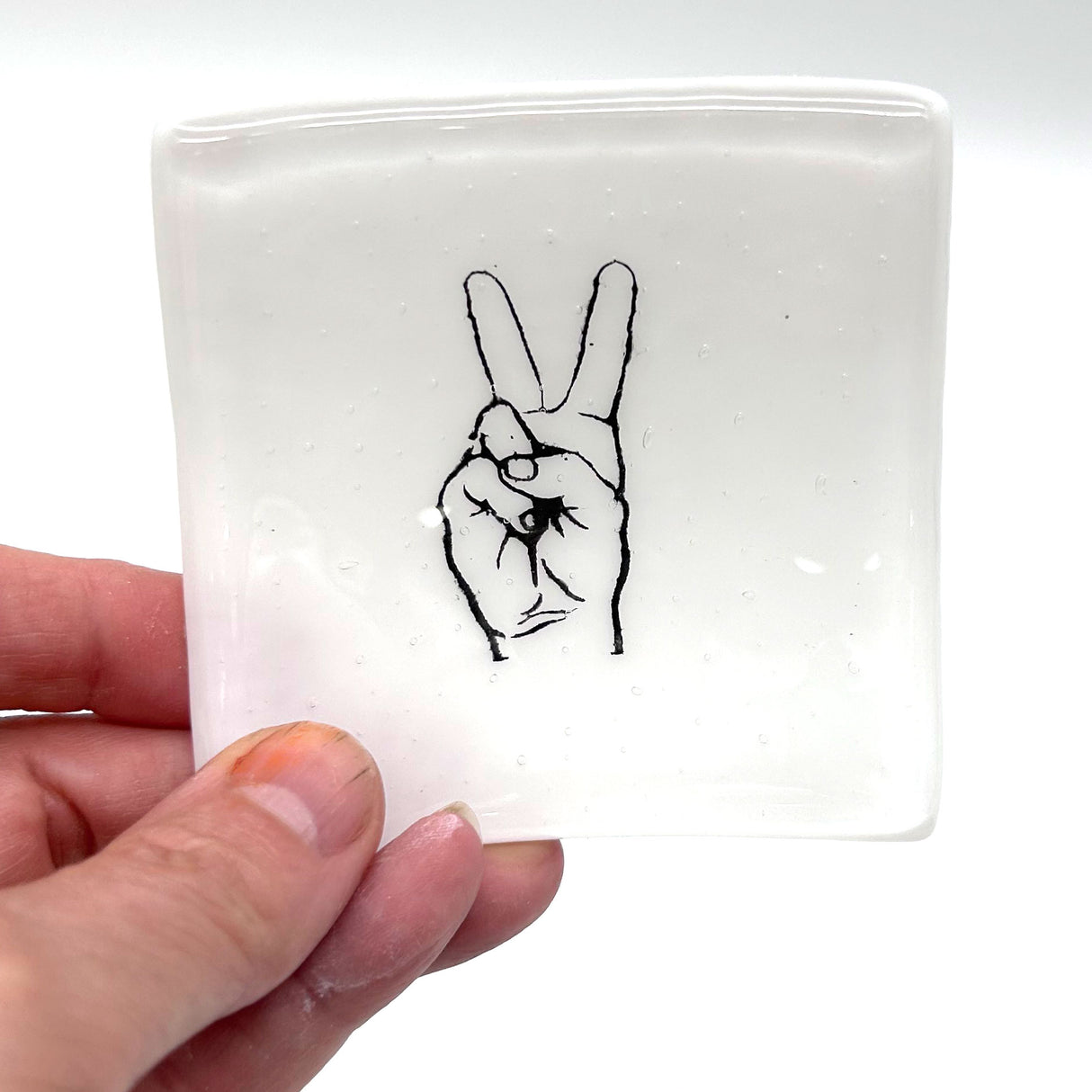 Peace Sign Handmade 2.75" Fused Glass Small Dish