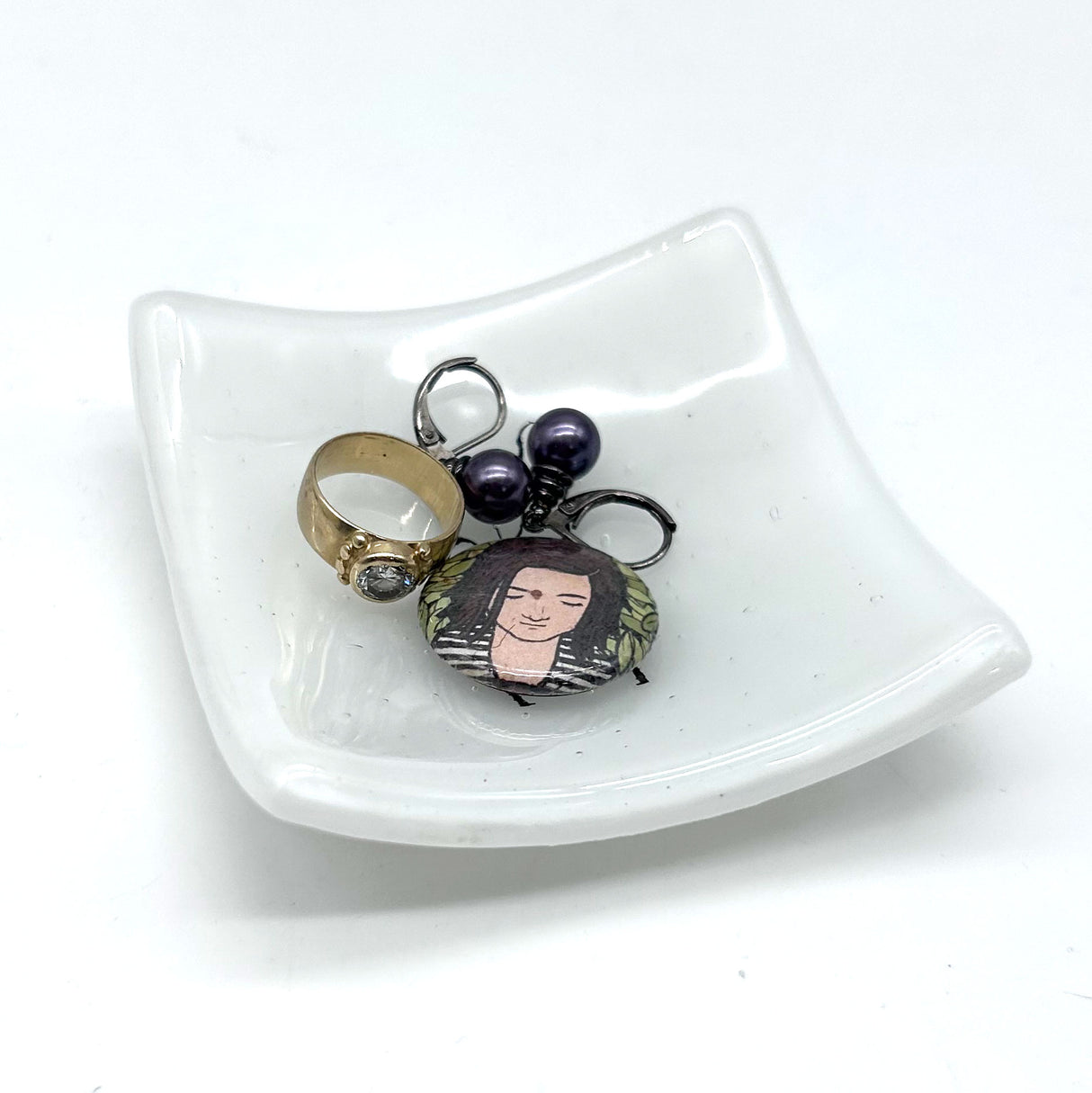 Peace Sign Handmade 2.75" Fused Glass Small Dish