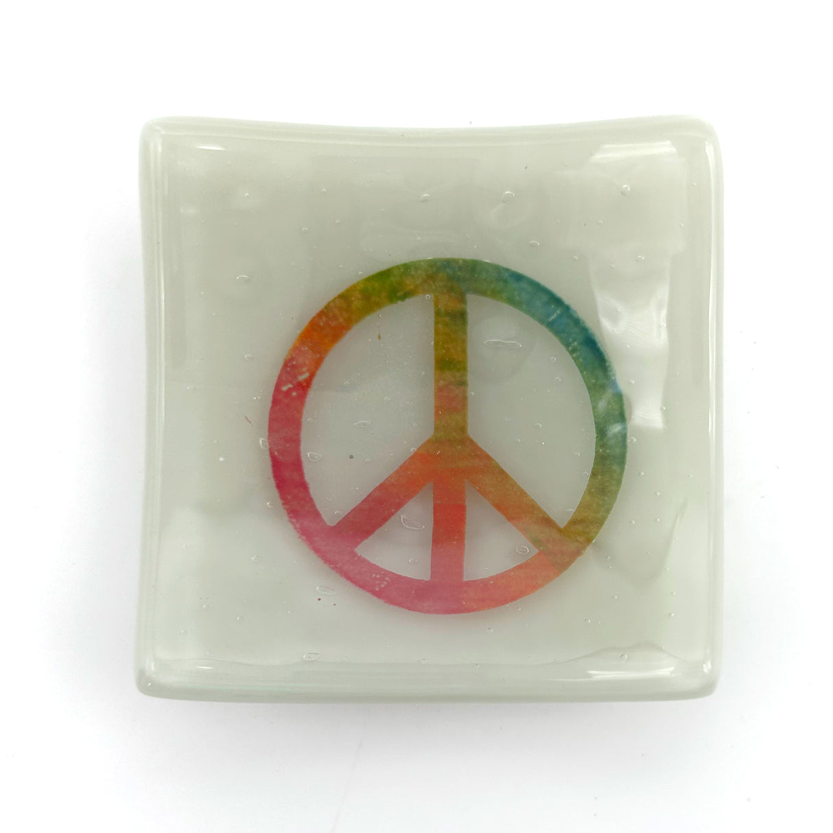 Rainbow Peace Sign Handmade 2.75" Fused Glass Small Dish