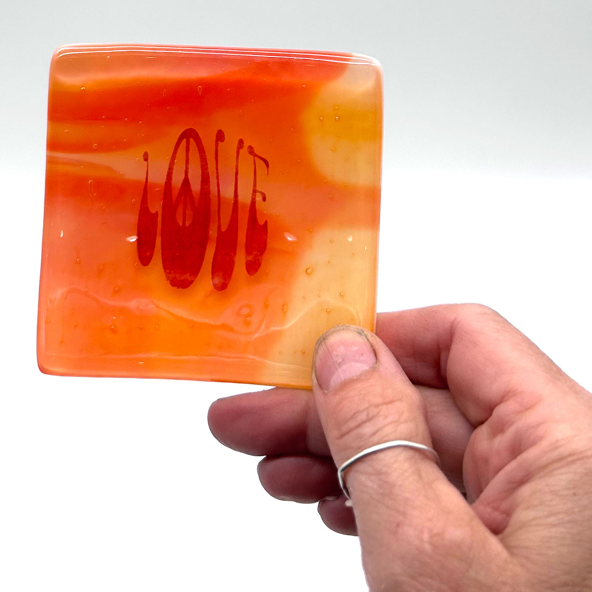 Peace Love Handmade 2.75" Fused Glass Small Dish